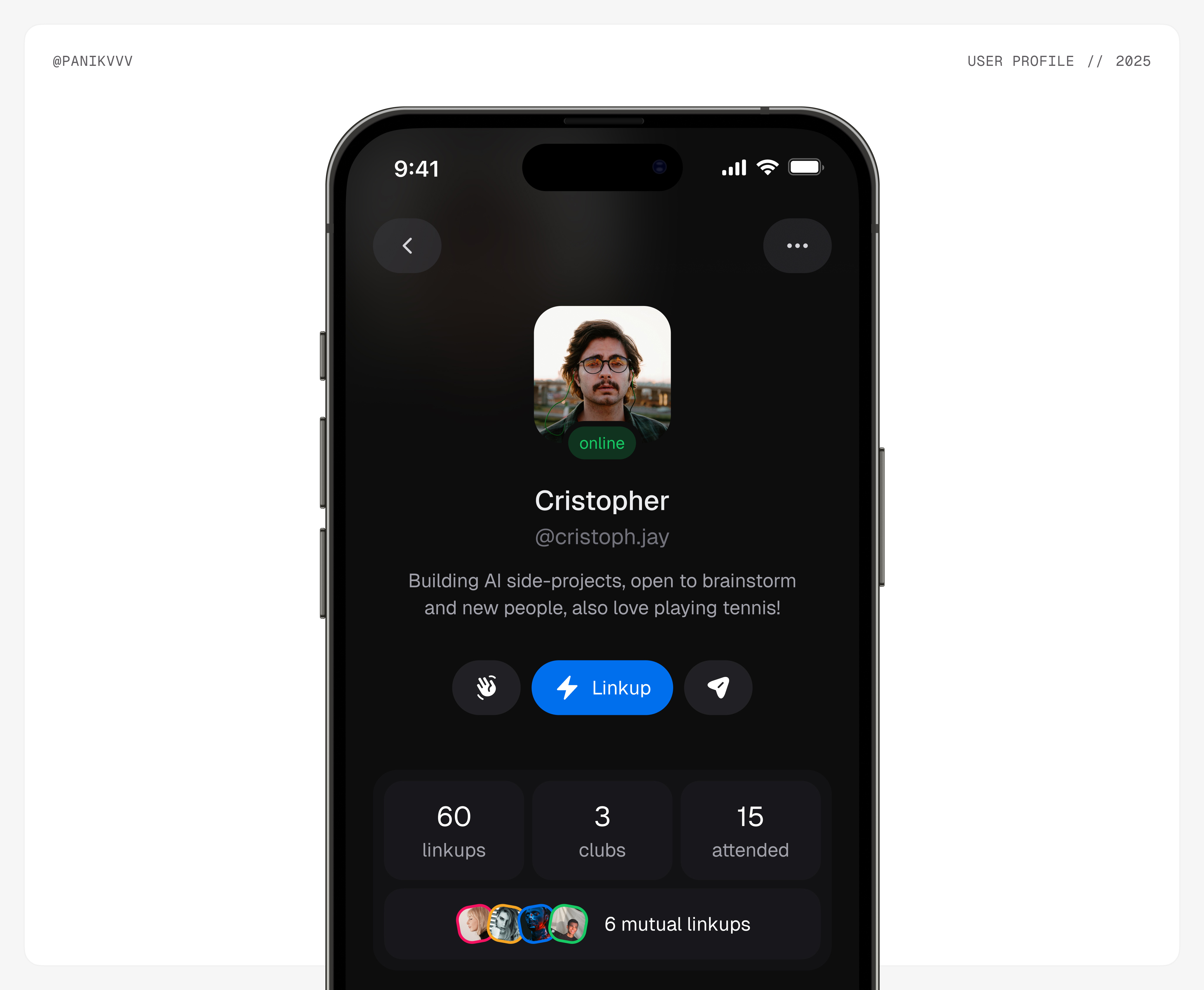 User profile in iOS app for events 🎭 app app basics app design event app event matchmaking events ios ios app ios app profile profile ui ui avatar ui ux ios app user profile user ui
