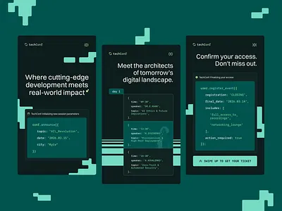 TechConf | Code-Themed Instagram Stories Set app design code aesthetics conference design console ui dark theme digital marketing event branding graphic design instagram stories social media design tech design ui design