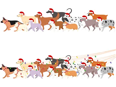 dogs pack walking in Christmas mood animal cartoon christmas cute desember design dogs graphic design illustration lights santa hat walking