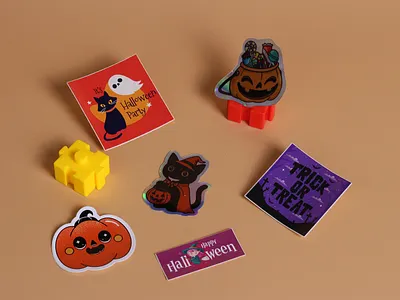 Cute Halloween-themed Stickers For Decorations art branding custom stickers flat lay graphic design halloween halloween ideas halloween season illustration packaging sticker art sticker design sticker pack sticker printing stickers vinyl stickers