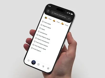 Grocery Mobile App – Smart Search Page appdesign cleandesign ecommerceapp foodapp freshdesign groceryapp groceryui interactiondesign minimaldesign mobileappdesign mobileui modernui productdesign prototype searchpage shoppingapp uidesign userexperience userinterface uxdesign