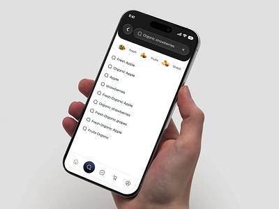 Grocery Mobile App – Smart Search Page appdesign cleandesign ecommerceapp foodapp freshdesign groceryapp groceryui interactiondesign minimaldesign mobileappdesign mobileui modernui productdesign prototype searchpage shoppingapp uidesign userexperience userinterface uxdesign