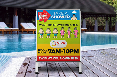 Simple Swim Pool Signage Design clean creative design infographic modern pictogram pool poster print professional resort shower signage simple swim