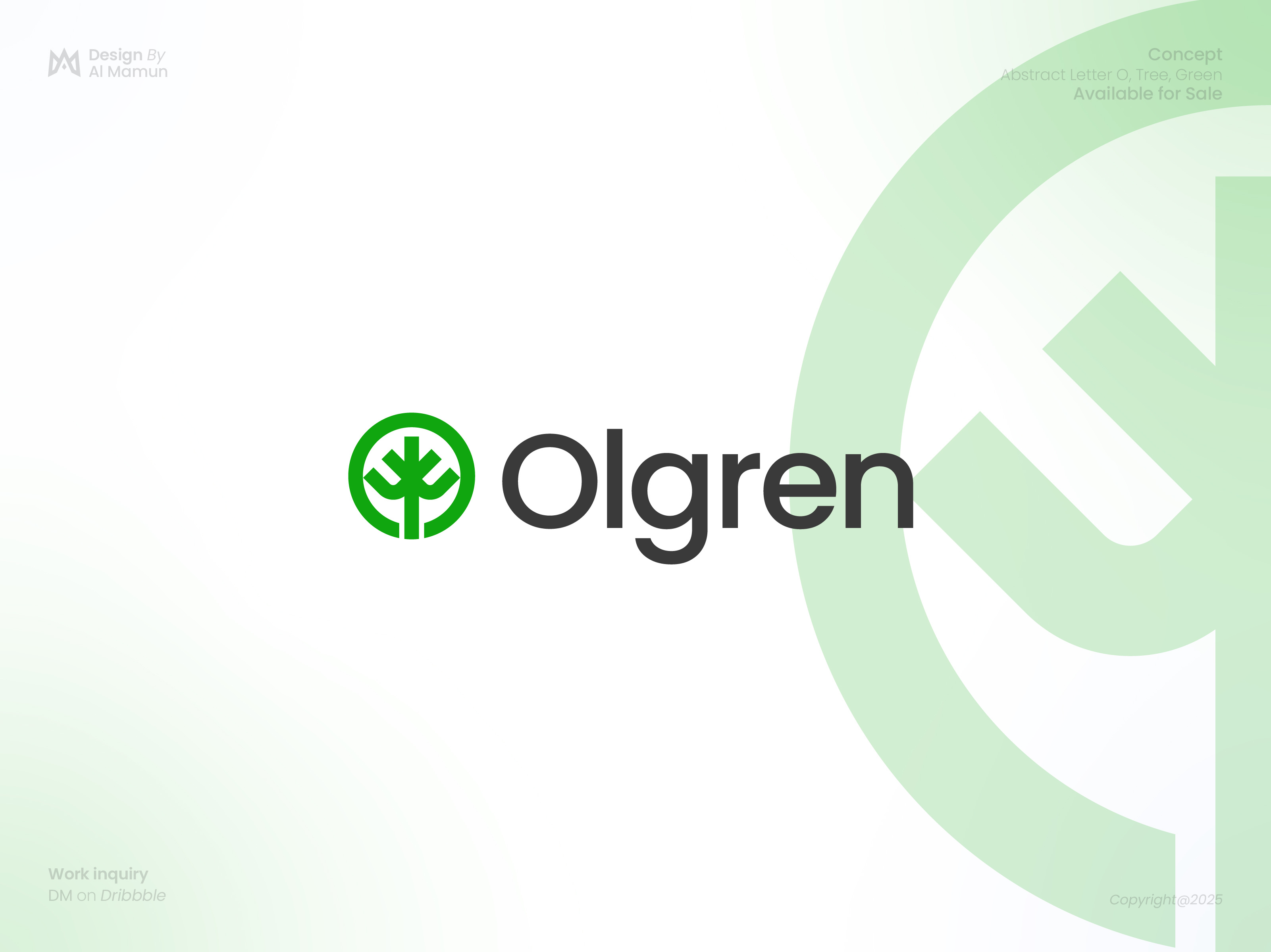 Abstract Letter O, Tree, Green Logo Concept brand mark branding eco friendly green logo identity leaf logo letter o logo logo logo design logo designer logo icon logo type modern logo olgren symbol timeless tree logo