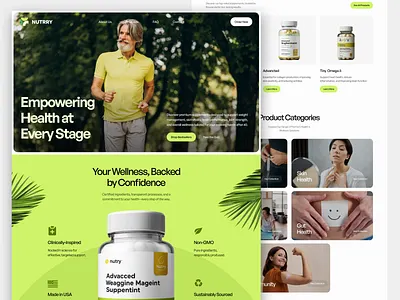 Nutrry - Healtcare Brand Website branding figma green healtcare website healthy life landing page ui design ui ux web ui website website design website ui