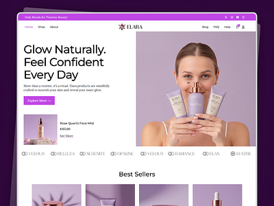 Elara – Skincare & Beauty eCommerce Website Design beauty brand beauty products website beauty website cosmetics brand ecommerce ui ecommerce website ecommerce website design face care website modern webdesign online shop onlines shop design shop design shopify store design shopify website skincare design skincare website uiux design website uiux