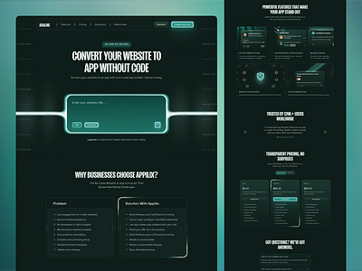Adaline – No-Code App Builder Landing Page app builder app design conversion conversion design creative design dark mode design design digital product fintech futuristic ui neon ui no code landing page nocode design saas design ui design ui inspiration user interface web design website design website development