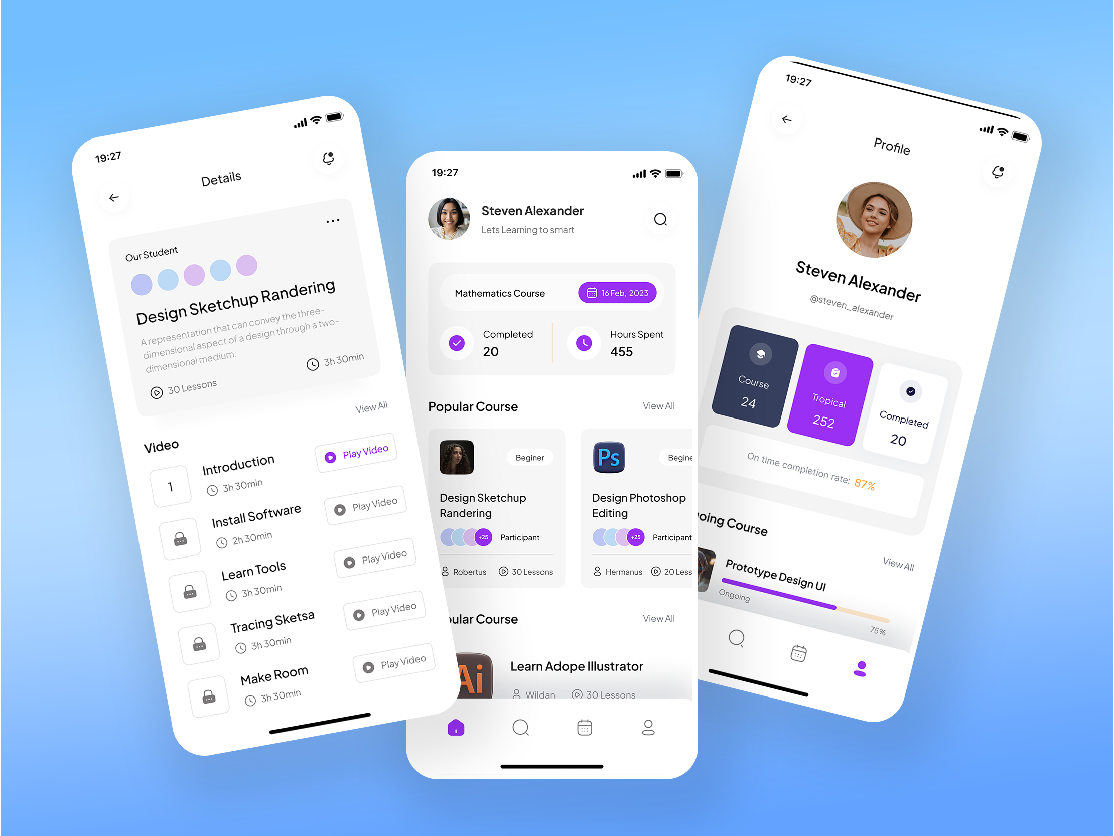 Online Course Mobile App UI design app design dashboard design design figma app figma design figma website illustration landing page design ui ui design ui ux design
