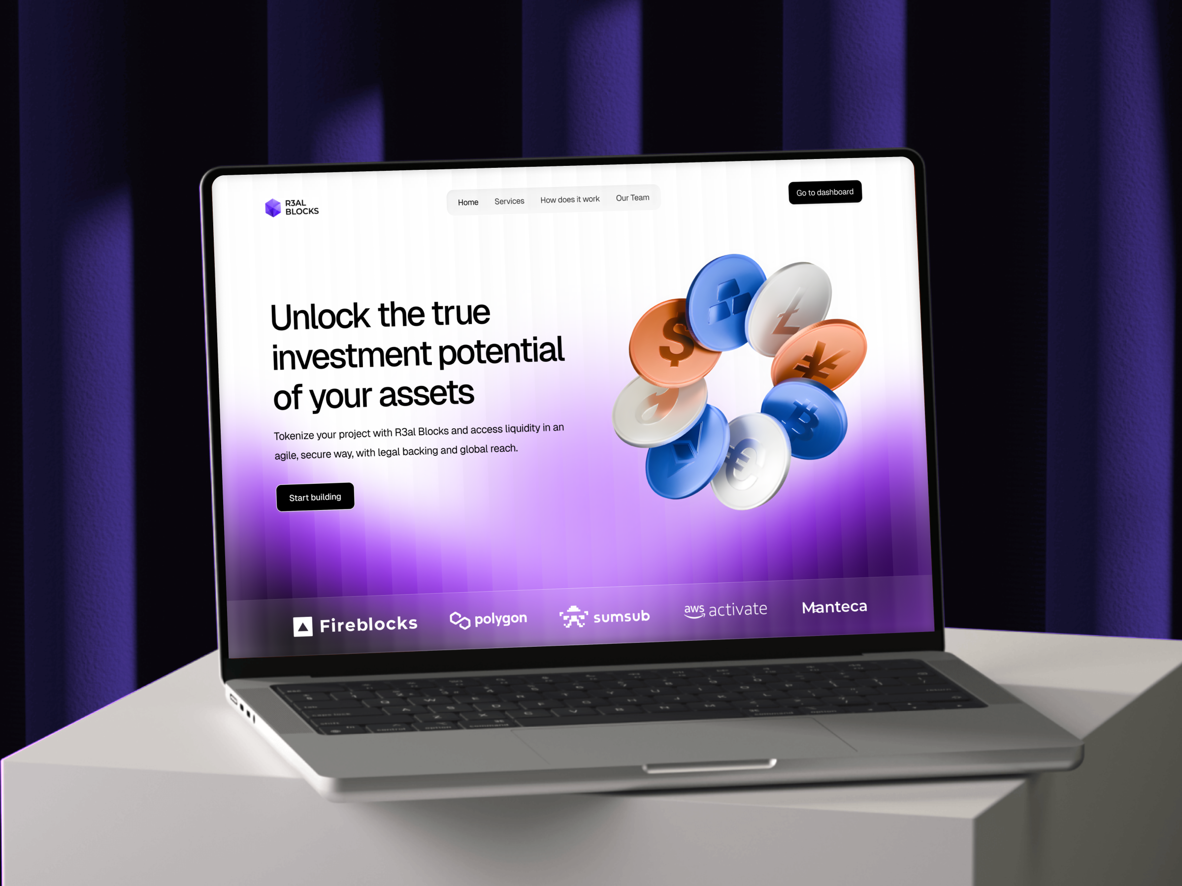 RWA Design blockchain crypto investment crypto landing page crypto website cryptocurrency decentralized defi digital assets landing page design real world asset realworldassets rwa design rwa investment rwa token tangible tokenization web design web3 landing page web3 website web3design