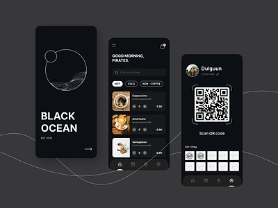 #1. Black Ocean - Coffee shop Mobile app appdesigninspiration appprototype appuserexperience flatdesign interfacedesign materialdesign mobileappdesign uiappdesign uipatterns uiuxdesign