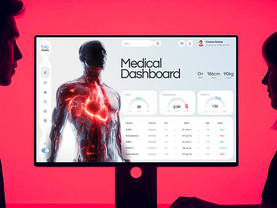 BioTrack® - Medical Dashboard Design 3d health visual biomarkers clinic dashboard clinic landing page digital health twin ehealth platform ehr dashboard health indicators health saas healthcare dashboard design healthcare platform healthcare webdesign hospital dashboard hospital dashboard design hospital saas hospital website design medical dashboard medical platform medical saas patient dashboard