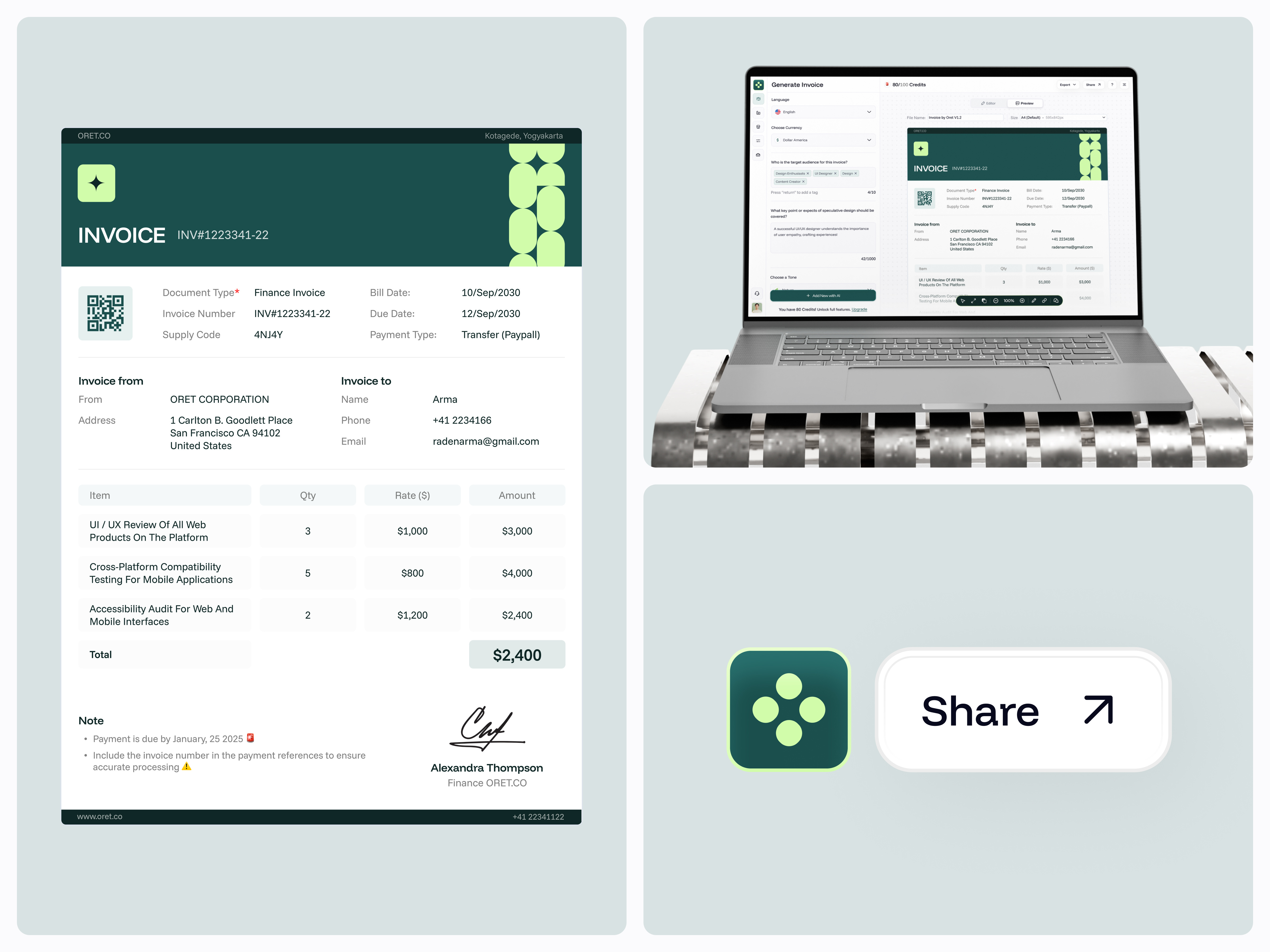 Oret.co - Smart Inovice Generator Dashboard accounting bill clean create invoice dashboard design figma finance finance invoice finance management generator invoice invoice generator invoice template modern modern dashboard payments receipt smart invoice ui