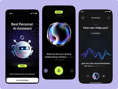 AI Buddy – Personal AI Assistant App 3d design ai app ai assistant ai chatbot app concept artificial intelligence chatbot chatgpt dark mode futuristic ui interaction design minimal design mobile app design modern interface product design smart assistant ui design uiux design ux design voice assistant