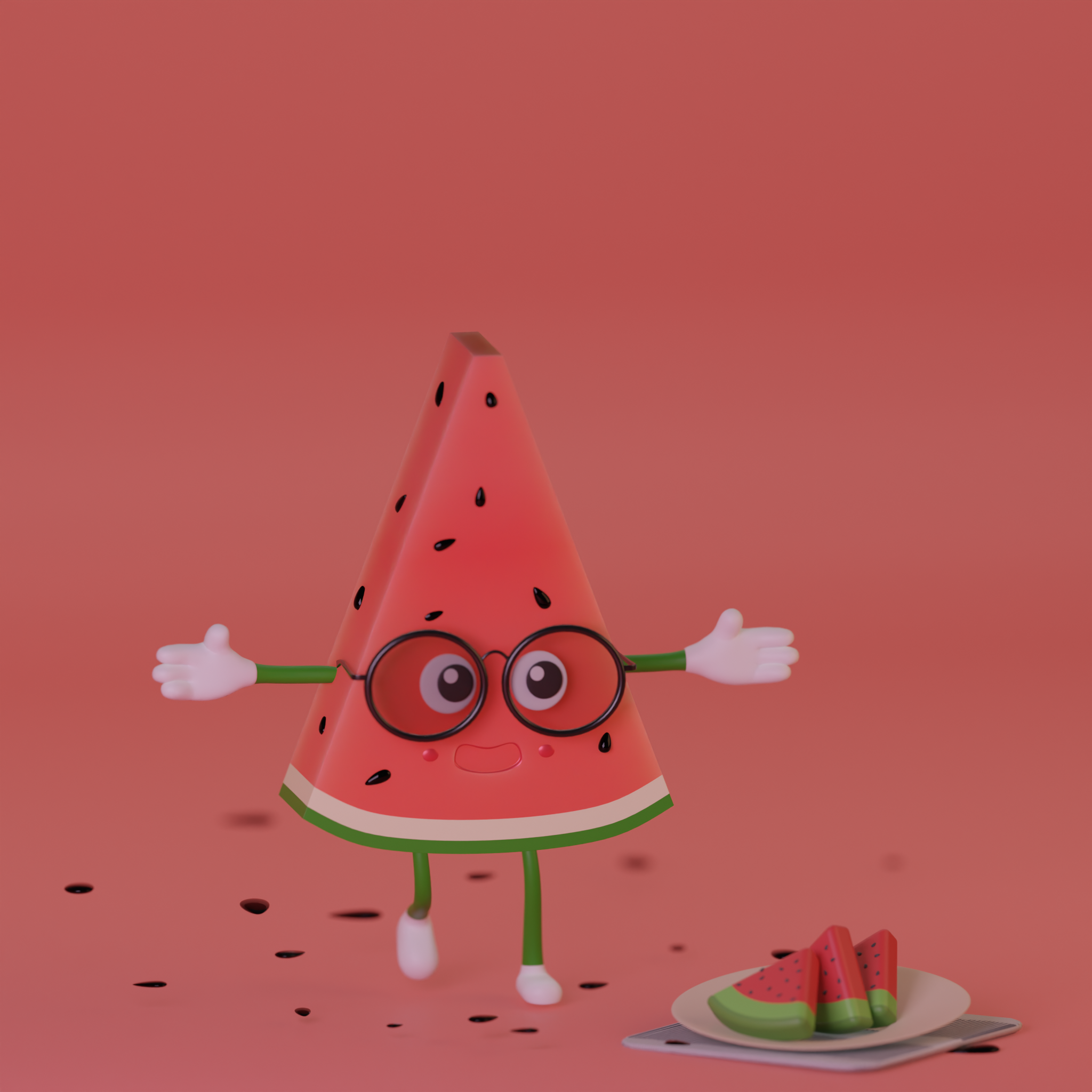"The Adventures of Happy Slice" 🍉 3d 3d blender 3d character design 3d cute cartoon branding concept art fun food gifs stickers