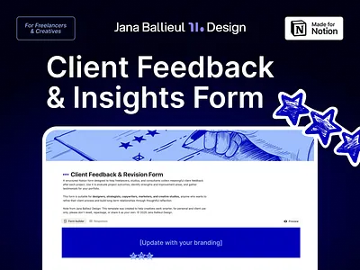 Client feedback & Insights Form (Notion Template) client feedback client workflow creative business feedback form form design freelancer freelancer tools graphic design insights notion productivity project management project workflow questions revision template template design tools workflow