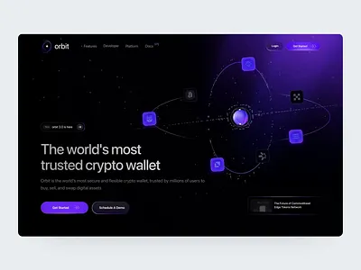 Orbit - Web3 Landing Page animation b2b blockchain cryptocurrency dapps defi dipa inhouse finance fintech landing page modern nft orb stake startup ui design uiux web design web3 website