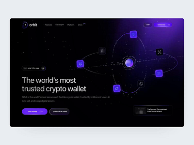 Orbit - Web3 Landing Page animation b2b blockchain cryptocurrency dapps defi dipa inhouse finance fintech landing page modern nft orb stake startup ui design uiux web design web3 website