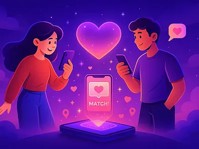 Dating Match Moment Animation animation characterdesign dating dating app digital art digitalconnection gradient illustration its a match love match motiondesign social app socialconnection tinder
