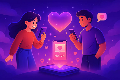 Dating Match Moment Animation animation characterdesign dating dating app digital art digitalconnection gradient illustration its a match love match motiondesign social app socialconnection tinder