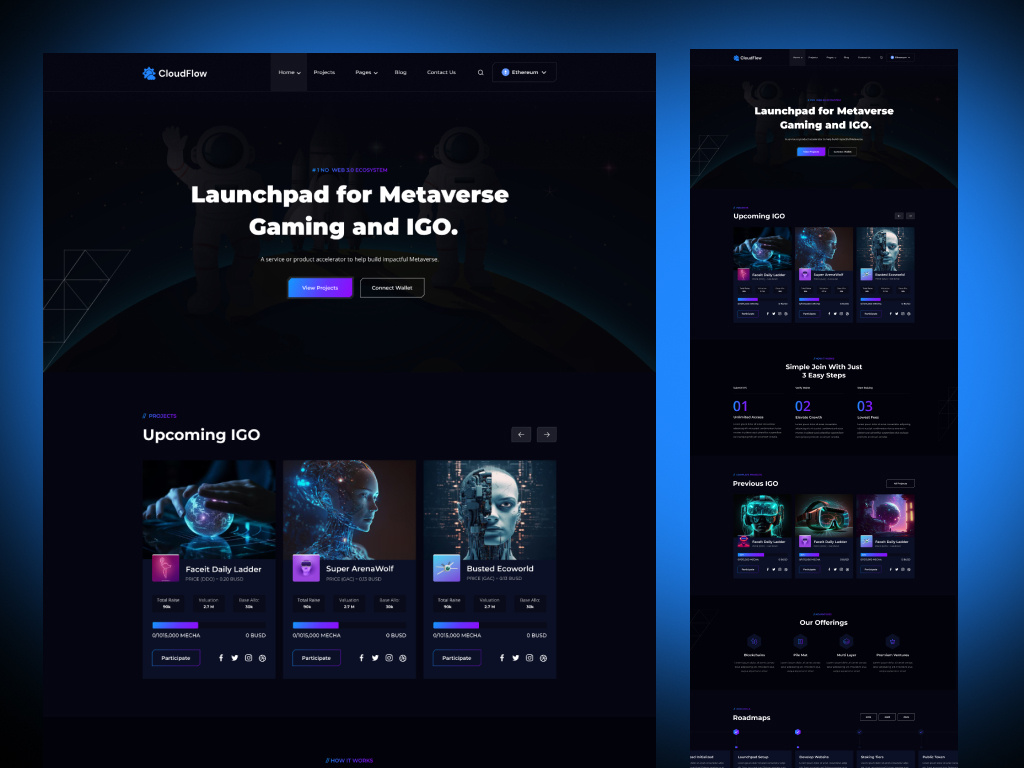 Metaverse Gaming Launchpad – UI Exploration agency ai branding business clean creative design gaming graphic design illustration landingpage launchpad logo marketing metaverse ui web3