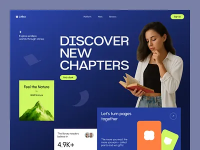 Litbox - Reading Platform Library management books design figma home page landing page library management reading ui web web page website