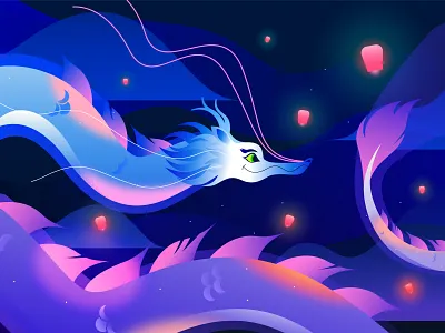 Lantern festival characterdesign china chinese dragon colors dragon festivel gradient illustration lanterns light magic night sky