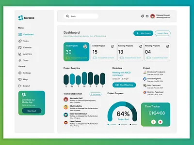Project Management Dashboard UI dashboardui dribbbleshot modernui projectmanagement ui uiux webdashboard
