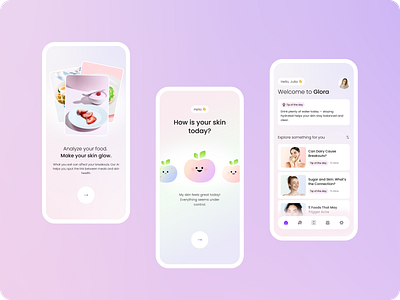 AI-powered skincare and nutrition app design Glora app design application branding graphic design logo ui ux