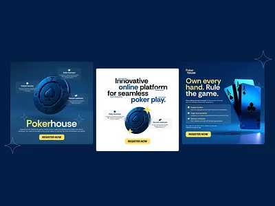 Pokerhouse | Minimalist Online Poker Ad Concepts 3d rendering ad design branding dark theme digital marketing gaming graphic design minimal design mobile gaming online gaming poker product visualization social media ads ui design