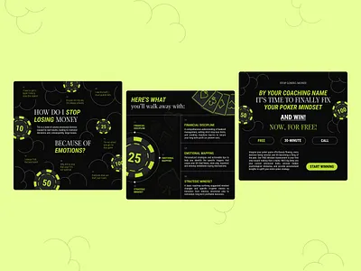 Poker Mindset Coaching | Emotional & Financial Discipline Ads ad design coaching dark theme e learning financial discipline gaming online course poker poker mindset psychology social media ads tilt management ui design