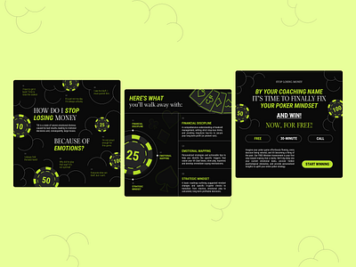Poker Mindset Coaching | Emotional & Financial Discipline Ads ad design coaching dark theme e learning financial discipline gaming online course poker poker mindset psychology social media ads tilt management ui design