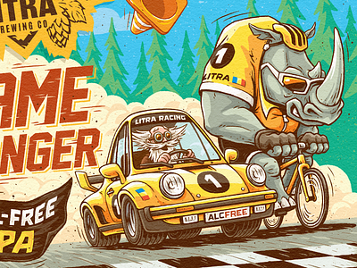 Litra Game Changer Label art artwork beer bike car character comics craft digital drawing finish graphic design illustration ink label packaging porsche race rhino sport