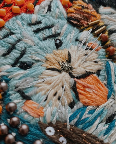 Blue Tiger bohemian boho design embroidery handmade illustration