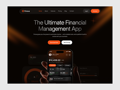Finova - Finance Management App Landing Page Design app design app website finance fintach fintach web fintech landingpage hero section landing page landingpage design management mobile mobile app design product design ui design ux design web design website