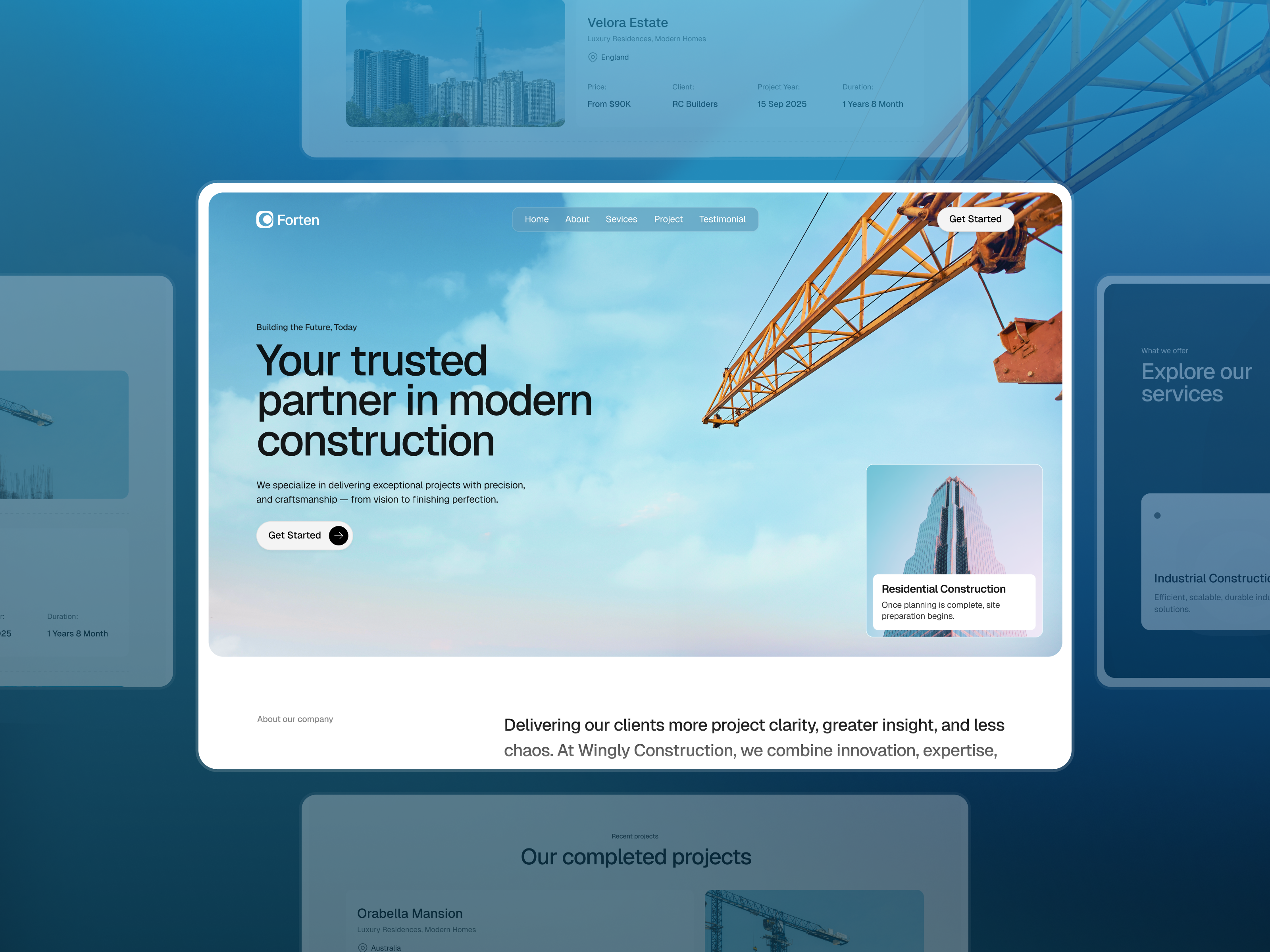 Construction Website Hero Section Design architecture website construction website corporate design header hero section homepage industrial design landing page minimal layout real estate design ui ux design web design webflow website design wingly
