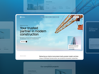 Construction Website Hero Section Design architecture website construction website corporate design header hero section homepage industrial design landing page minimal layout real estate design ui ux design web design webflow website design wingly