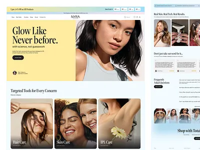Nyra – Beauty-Tech E-Commerce Desktop View about us page aboxagency collection ui contact is page desktop view ecommerce graphic design landing page online store product page shop ui skincare ui ui design uiux ux webdevelopment website ui wellness
