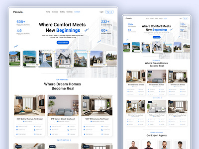 Real Estate Website UI/UX Design Concept agent dashboard clean design dashboard design home finder landing page minimal ui modern web design pexovia property app property listing real estate real estate ui real estate website responsive web ui concept ui ux web design website design