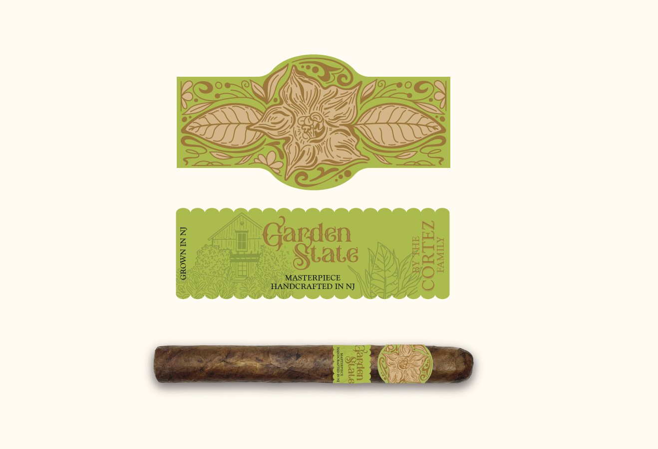 Garden State Cigar Label botanical branding design cigar cigar label color blocking cortez digital illustration flower garden state graphic design green illustration label label design line art motion graphics new jersey nj packaging tobacco
