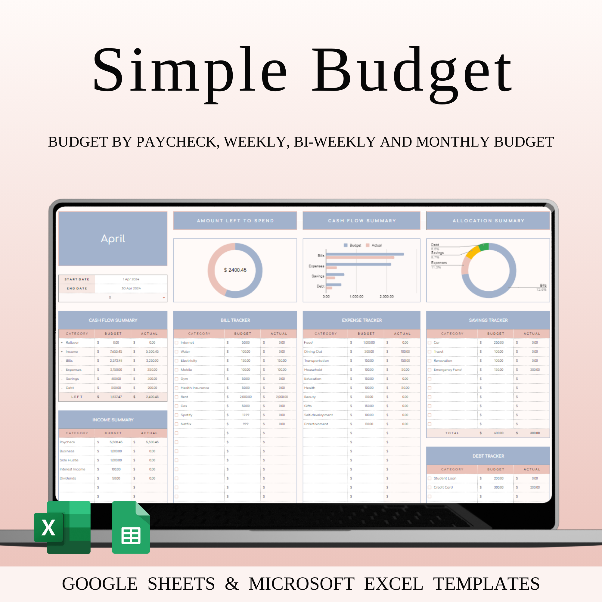 Budget Planner Excel & Google Sheets budget planner budget tracker budgeting budgeting tool cash flow tracker excel template expense tracker finance organizer financial goals financial planning google sheets template household budget income tracker money management money planner monthly budget personal finance savings tracker simple budget spending tracker
