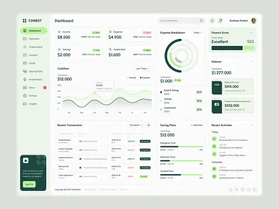 Coinest Dashboard V2 Page – Finance Management Dashboard Figma admin dashboard dashboard digital design figma figma design finance financial app fintech inbox design modern ui product design responsive ui design ui inspiration ui showcase ui trends uiux ux design