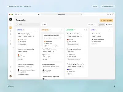 CRM Campaign Dashboard Design – Influmo campaign dashboard campaign design content creator core app dashboard creator dashboard crm dashboard crm design crm system crm website dashboard design dashboard ui digital marketing website influencer app influencer dashboard influencer website modern web app product design saas dashboard saas product design saas ui