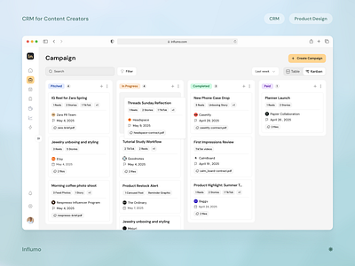CRM Campaign Dashboard Design – Influmo campaign dashboard campaign design content creator core app dashboard creator dashboard crm dashboard crm design crm system crm website dashboard design dashboard ui digital marketing website influencer app influencer dashboard influencer website modern web app product design saas dashboard saas product design saas ui