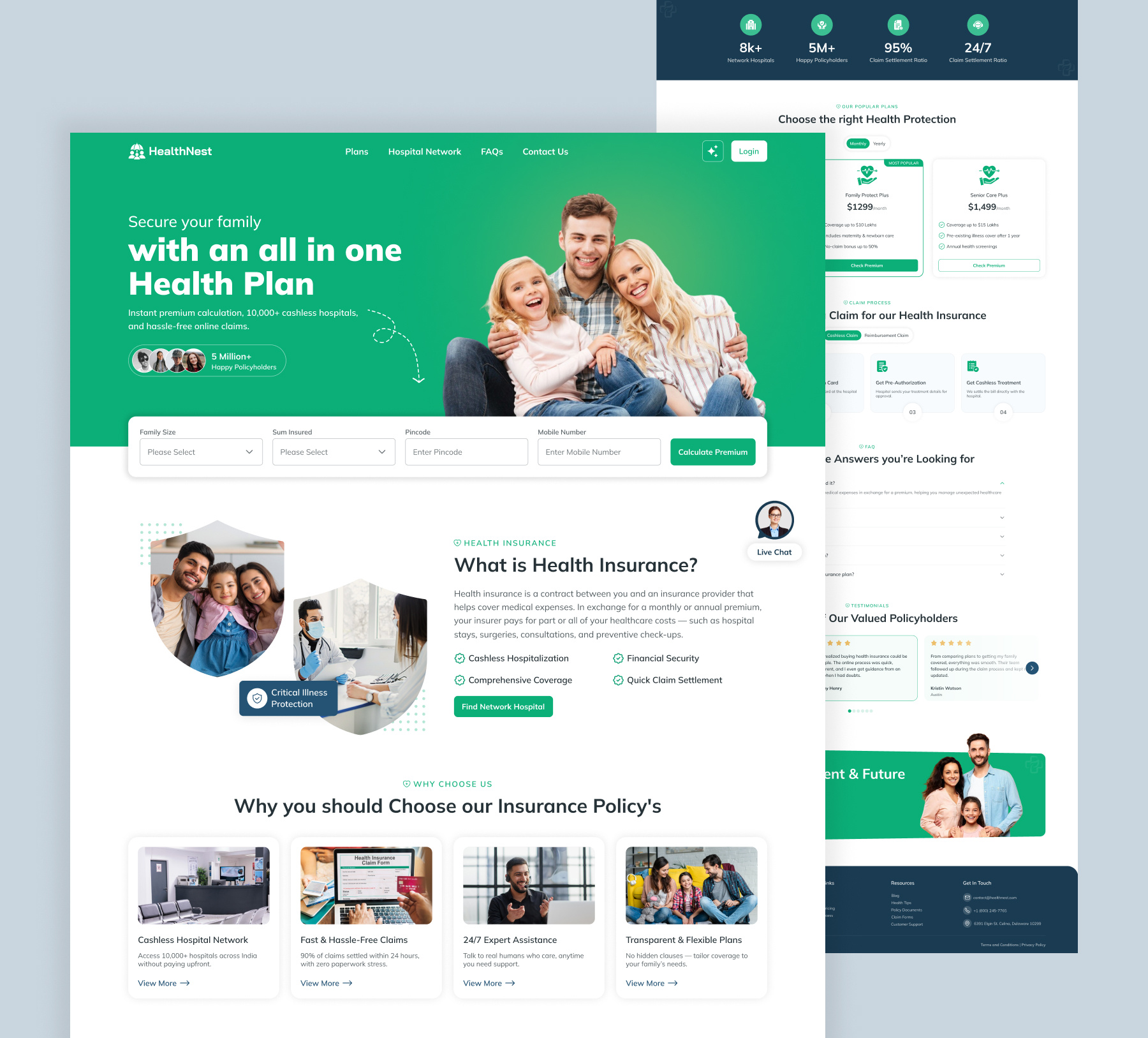 HealthNest - Family Health Insurance branding cross platform design custom design design family floater insurance health insurance healthcover material design mobile app design ui ux web application design