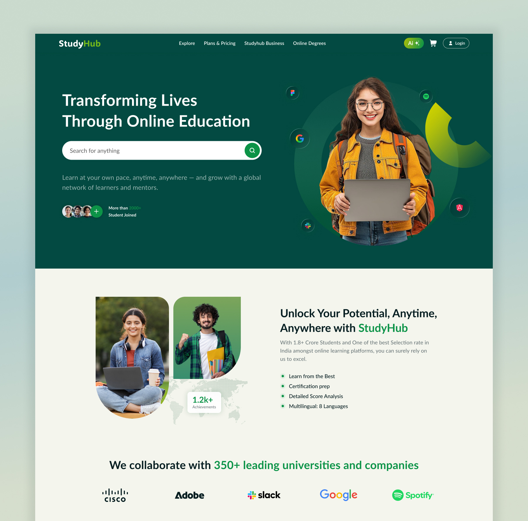 StudyHub: An e-learning platform to upgrade branding cross platform design custom design design illustration material design mobile app design ui ux web application design