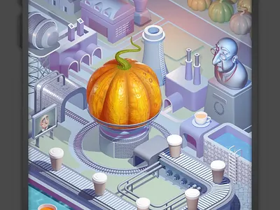 Pumpkin Spice Factory 3D animation 3d 3danimation 3dcartoon 3dillustration blender3d coffee factory isometrical pumpkin