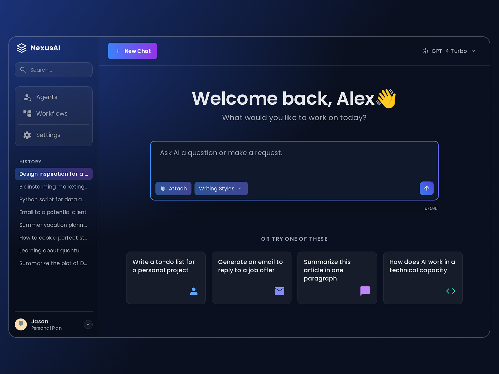 NexusAI - Conversational AI & Agent Platform Dashboard 🤖 admin panel ai agent ai interface concept design conversational ui dark mode dashboard ui deep learning figma gpt minimal ui modern ui productivity app saas sleek design technology ui design ux design web app workflow automation