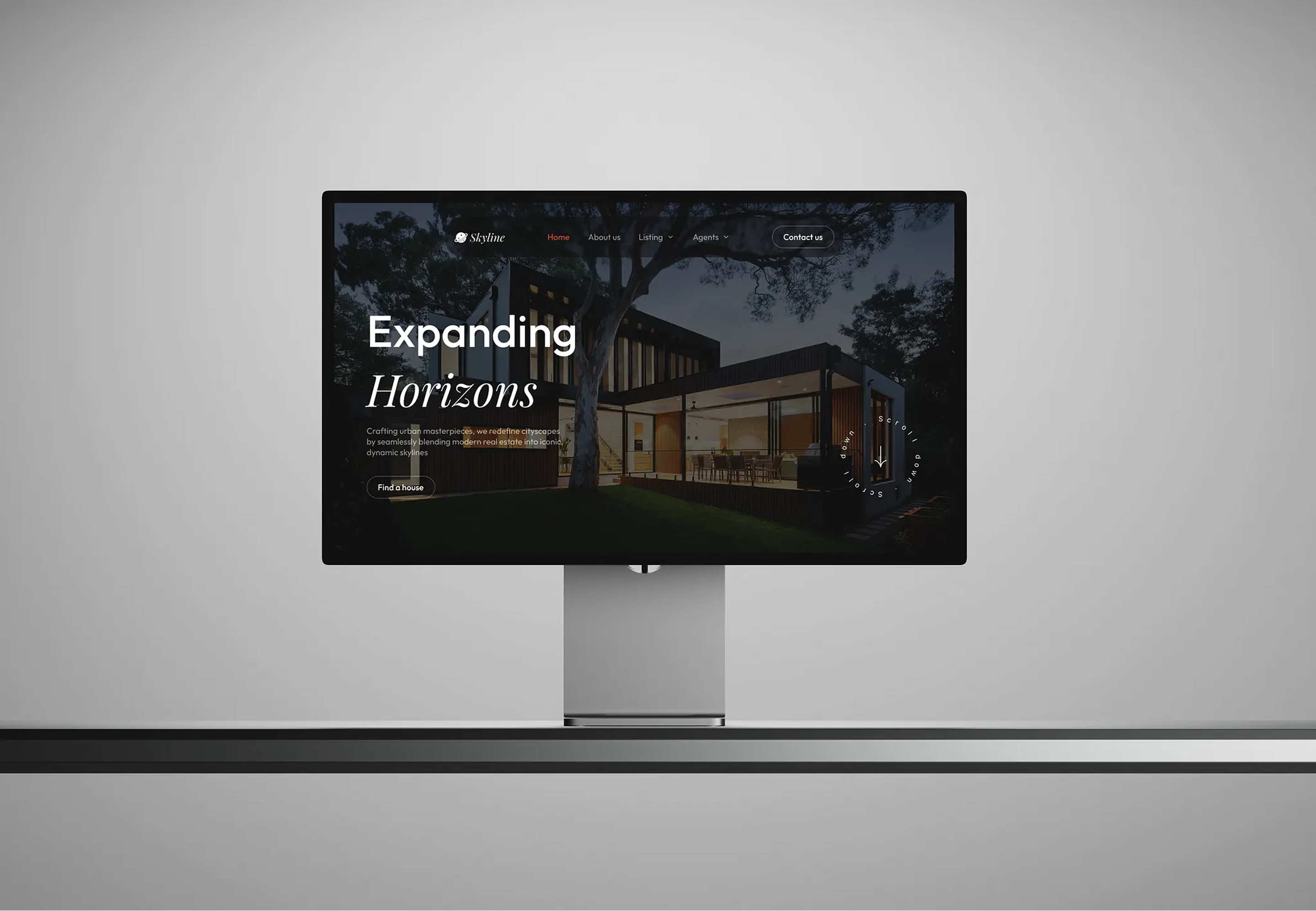 Expanding Horizons — Skyline Real Estate Website Hero Design architectural showcase website black and white aesthetic cinematic website design clean dark theme ui contemporary housing ui dark mode website elegant ui design high end property platform home listing ui luxury property website minimal web design modern architecture landing page modern serif typography premium real estate brand professional agency web real estate branding real estate hero section real estate landing concept responsive hero layout ux for real estate