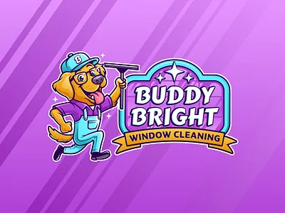 Buddy Bright branding dog golden retriever home service home service brandingm illustration logo vector art window cleaning