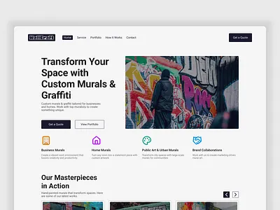 WallCraft - Custom Murals & Graffiti Platform conceptdesign design designinspiration dribbble figma figmadesign graffitiart landingpage murals ui uidesign webdesign